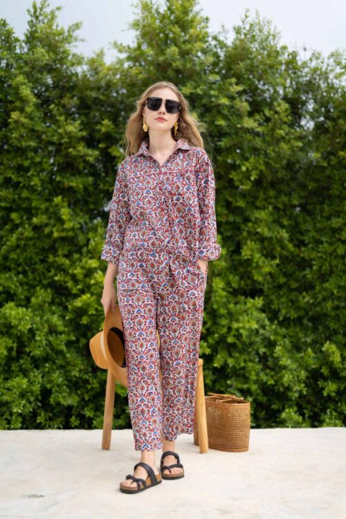 Stylish floral print loungewear outfit perfect for May outdoor activities.