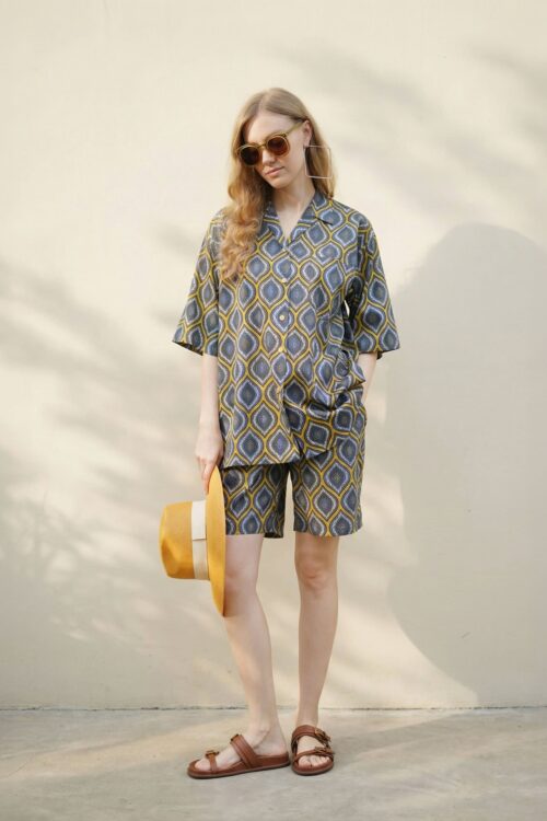 Stylish Coco summer casual wear with geometric pattern. Perfect for beach or vacation.